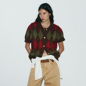 Zara ARGYLE KNIT POLO JACKET!